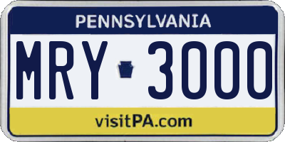 PA license plate MRY3000