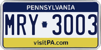 PA license plate MRY3003