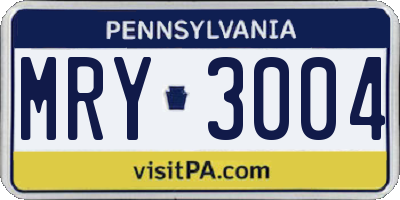PA license plate MRY3004
