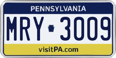 PA license plate MRY3009