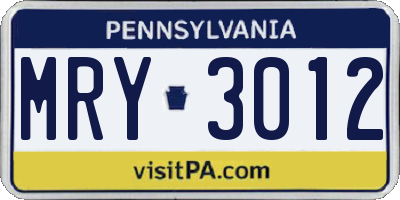 PA license plate MRY3012