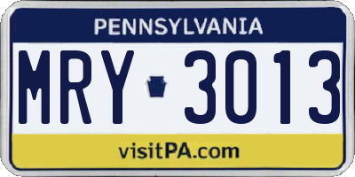 PA license plate MRY3013