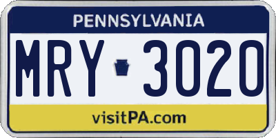 PA license plate MRY3020