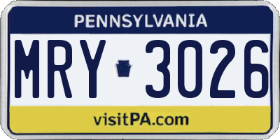 PA license plate MRY3026