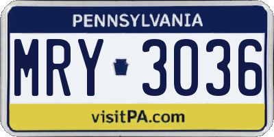 PA license plate MRY3036