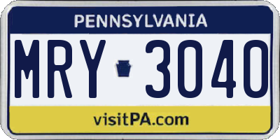 PA license plate MRY3040