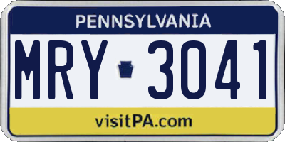 PA license plate MRY3041
