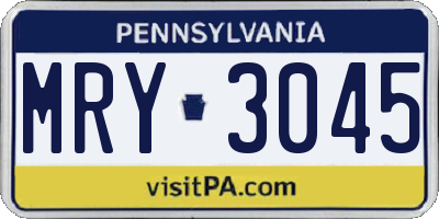 PA license plate MRY3045