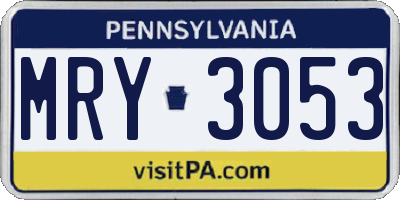 PA license plate MRY3053