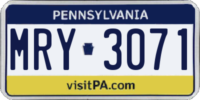 PA license plate MRY3071