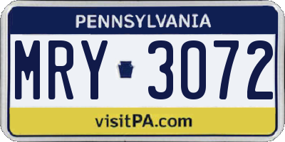 PA license plate MRY3072