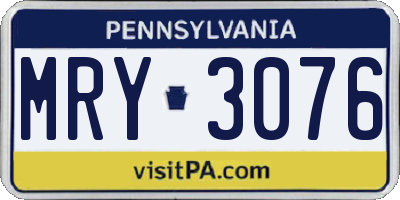 PA license plate MRY3076