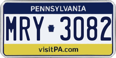 PA license plate MRY3082