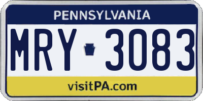 PA license plate MRY3083