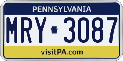 PA license plate MRY3087