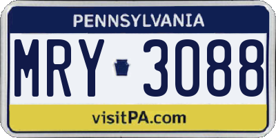 PA license plate MRY3088