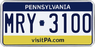 PA license plate MRY3100