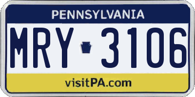 PA license plate MRY3106