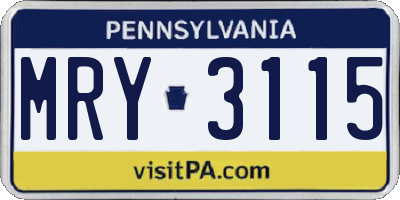 PA license plate MRY3115