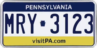 PA license plate MRY3123