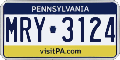 PA license plate MRY3124