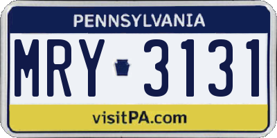 PA license plate MRY3131