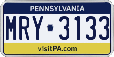 PA license plate MRY3133