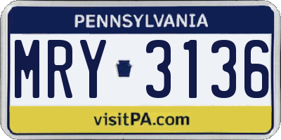 PA license plate MRY3136