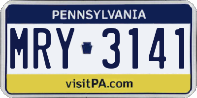 PA license plate MRY3141