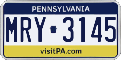 PA license plate MRY3145
