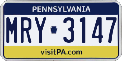 PA license plate MRY3147