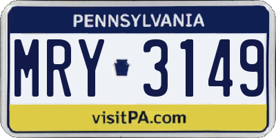 PA license plate MRY3149