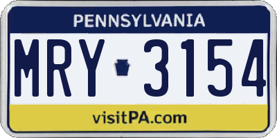 PA license plate MRY3154