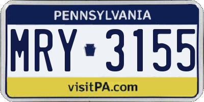 PA license plate MRY3155