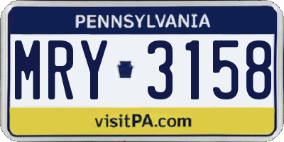 PA license plate MRY3158