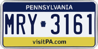 PA license plate MRY3161
