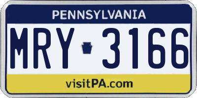 PA license plate MRY3166