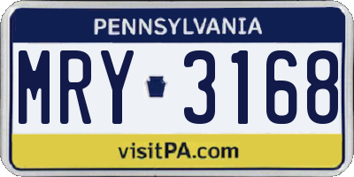 PA license plate MRY3168