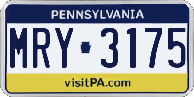 PA license plate MRY3175