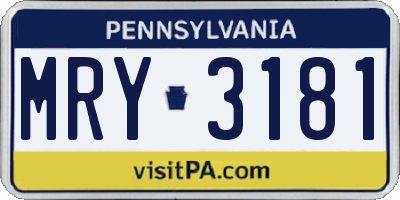 PA license plate MRY3181