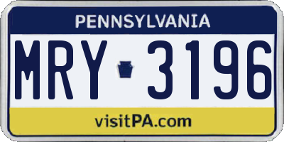 PA license plate MRY3196