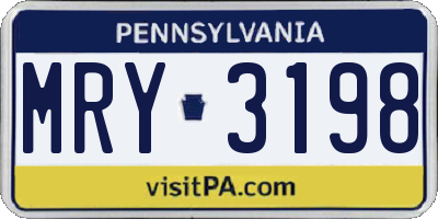 PA license plate MRY3198