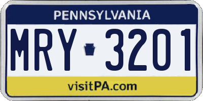 PA license plate MRY3201