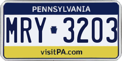 PA license plate MRY3203
