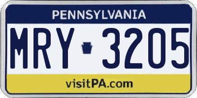 PA license plate MRY3205