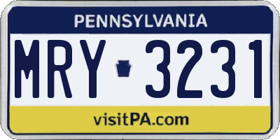 PA license plate MRY3231