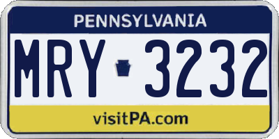 PA license plate MRY3232