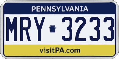 PA license plate MRY3233