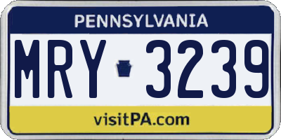 PA license plate MRY3239