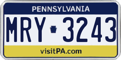 PA license plate MRY3243